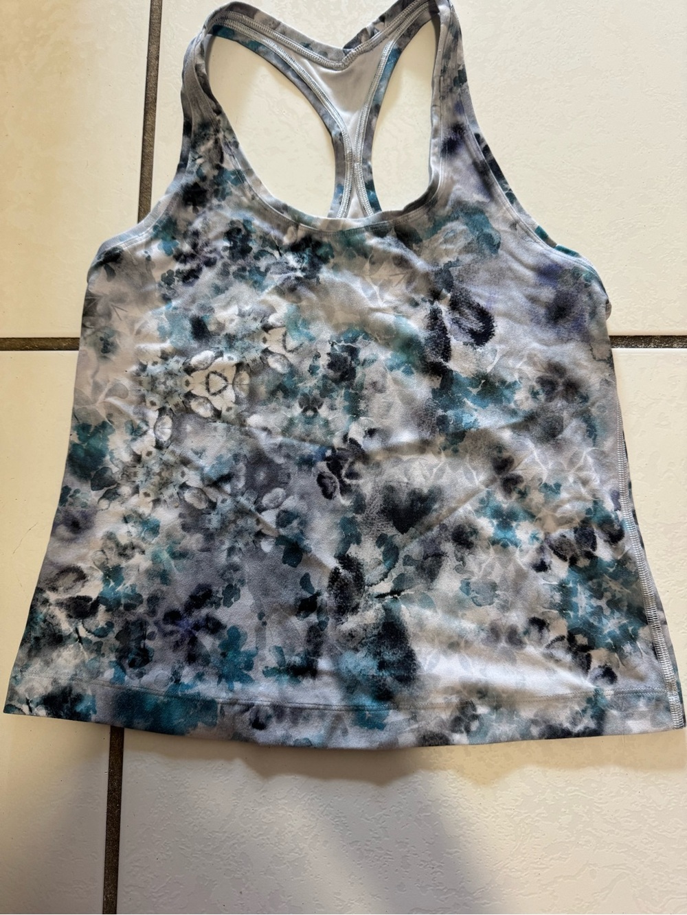 lululemon athletica Tie-Dye Racerback Tank in Teal, Gray & White